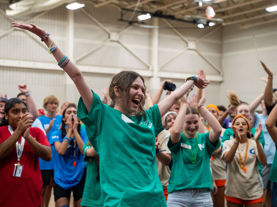 first-year students dancing at orientation