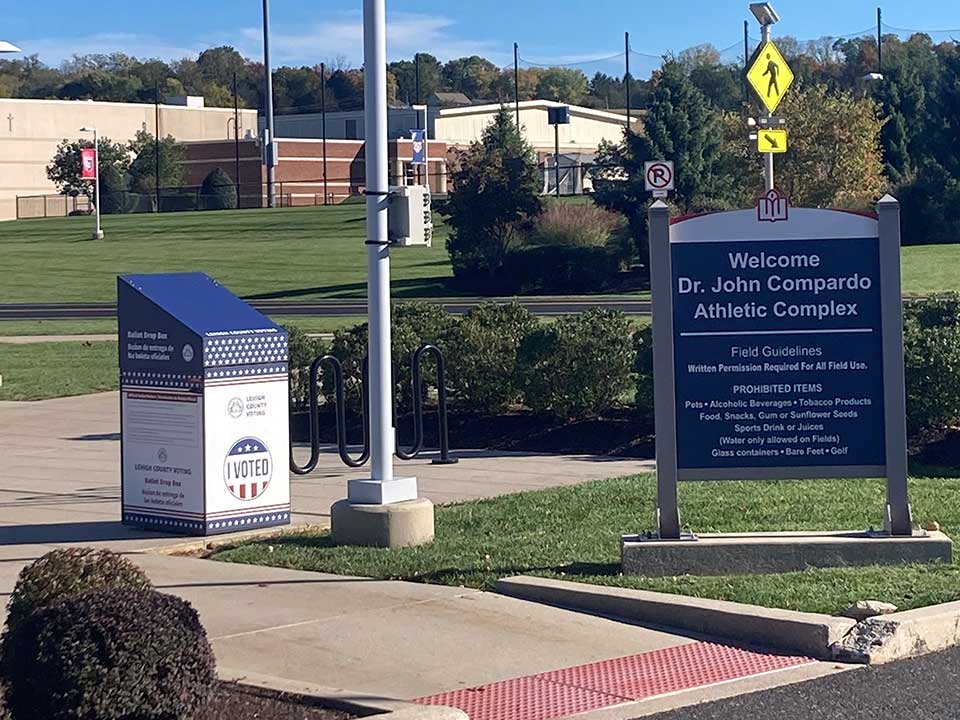 voting ballot box near baseball field