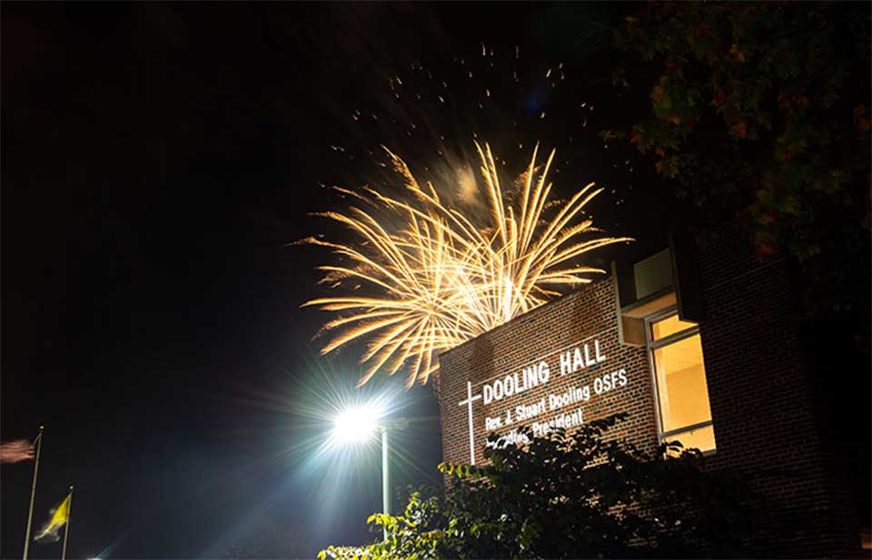 fireworks over Dooling Hall