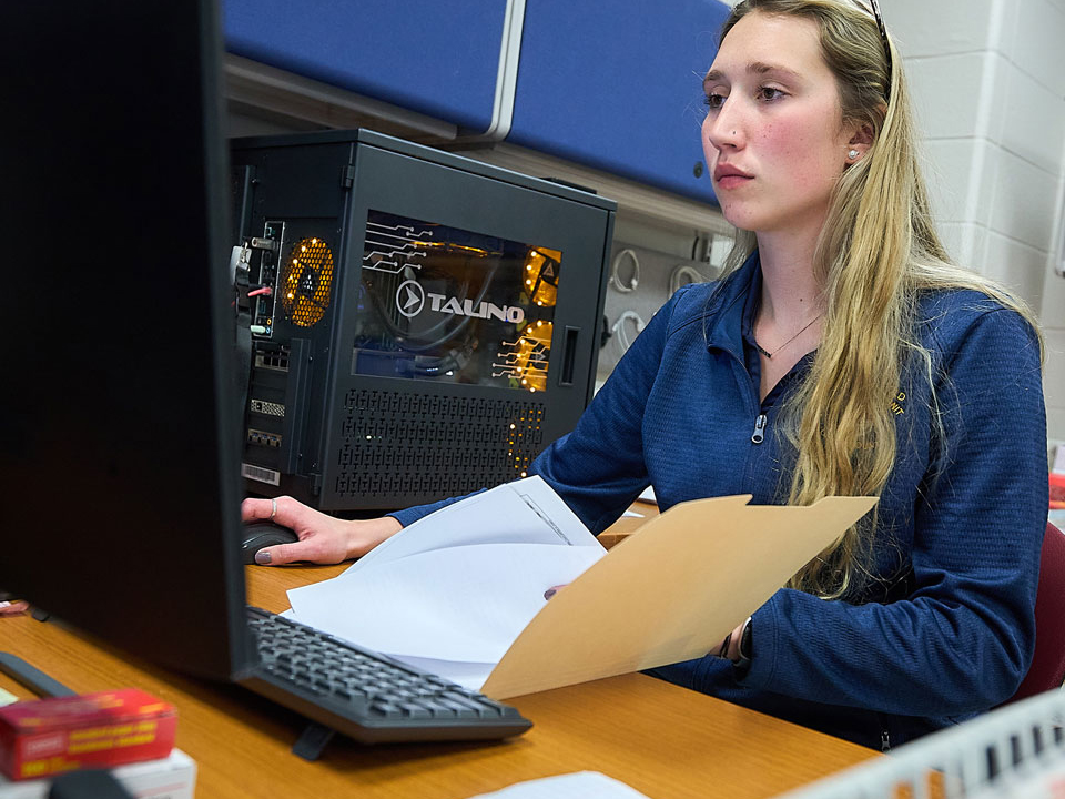 girl looking at a computer