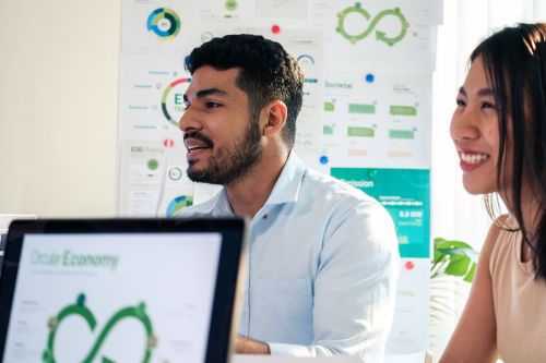 student working on laptop