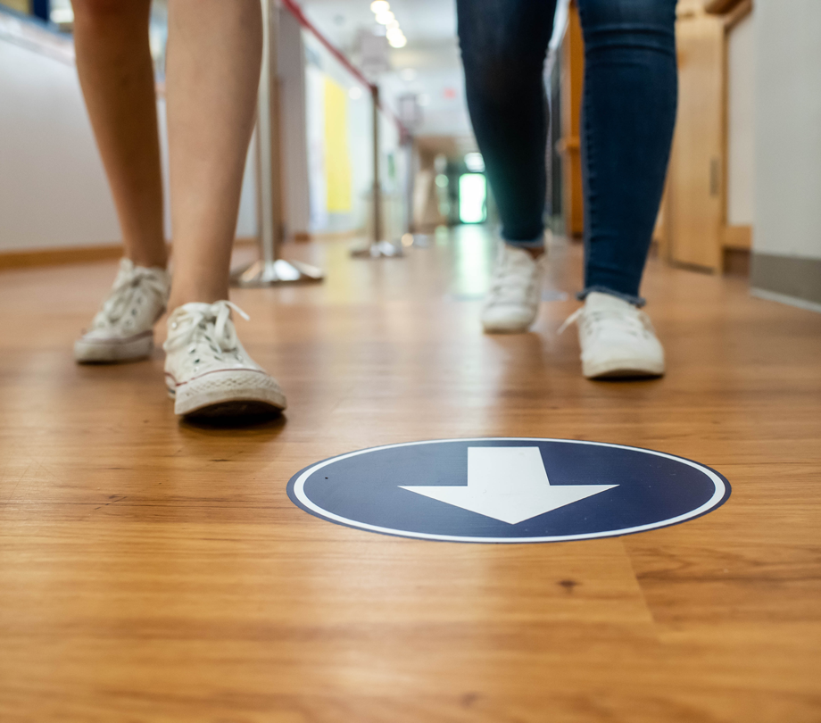 students walking in hallway