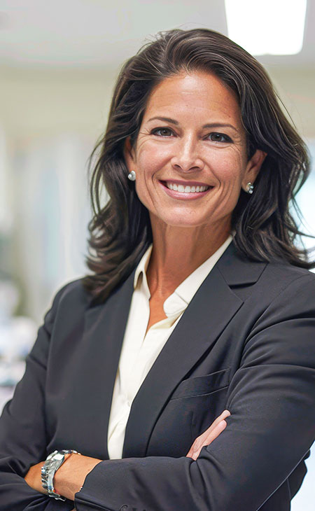 female executive healthcare leader standing in an operating room