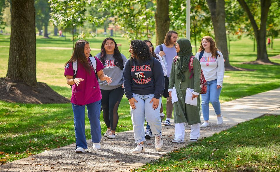 students walking on campus