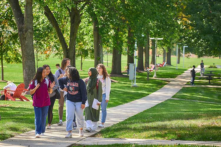 students walking on campus