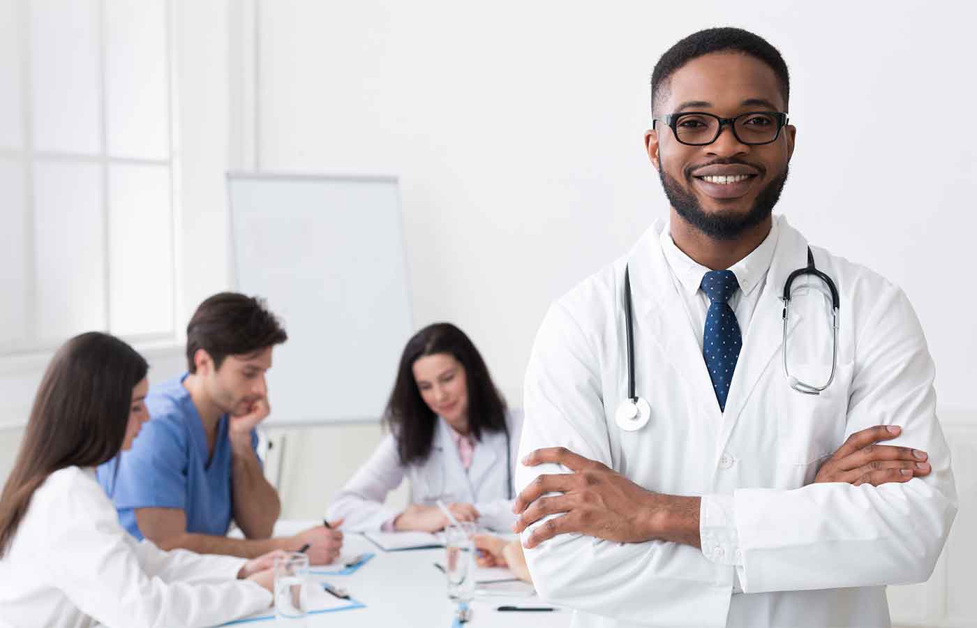 Healthcare provider with colleagues