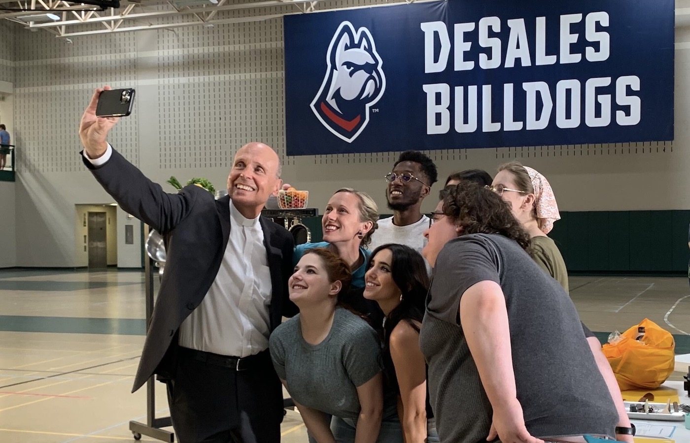 Fr. Greenfield taking a selfie with the cast